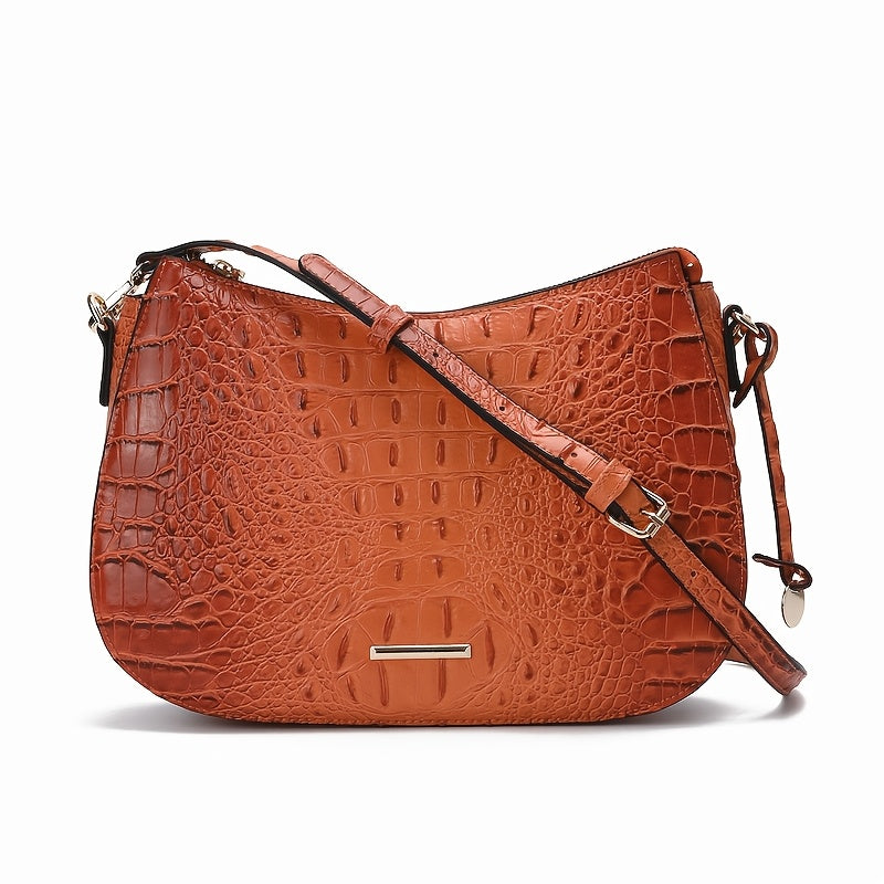 Women' Vintage Crocodile Crossbody Bag Suitable for, & Travel - Handbag with Adjustable Strap, Zipper Closure, Spacious Retro Purse in /, Detachable Shoulder Strap & Textured Crocodile Pattern