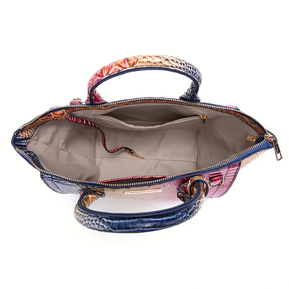 [Crocodile Patterned Handbag] Fashionable And Colorful Crocodile Patterned Handbag, A Visual Feast Of Multi-Color Gradient Fusion, Craftsmanship Texture, And Exquisite Metal Accessories Embellishment. Large Capacity Design Meets Diverse Needs