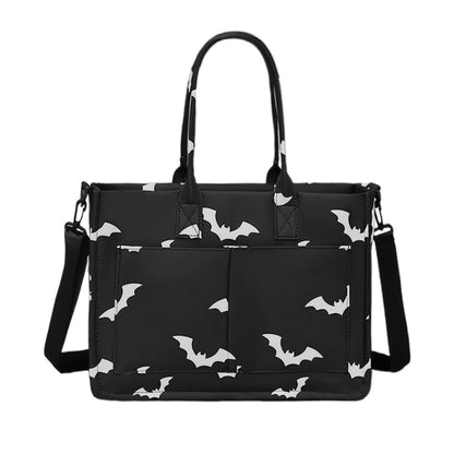 Discount - Ladies' Large-capacity Handbag, Featuring Three-color Top Handles (pumpkin Skull, Peach And Daisy Patterns), Polyester Lining, with Detachable Shoulder Straps - Durable, Casual Sporty Design, Holiday Gift.