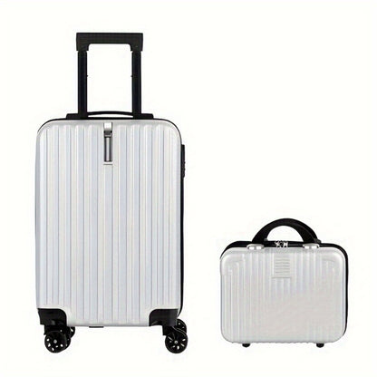 2pcs Luggage Set, 20-Inch Carry-On + 14-Inch Makeup Case, Hardshell Trolley Suitcase with Hooks And TSA Lock & Spinner Wheels, for Business Trips And Vacations. Rose Golden/Silvery/Deep Blue
