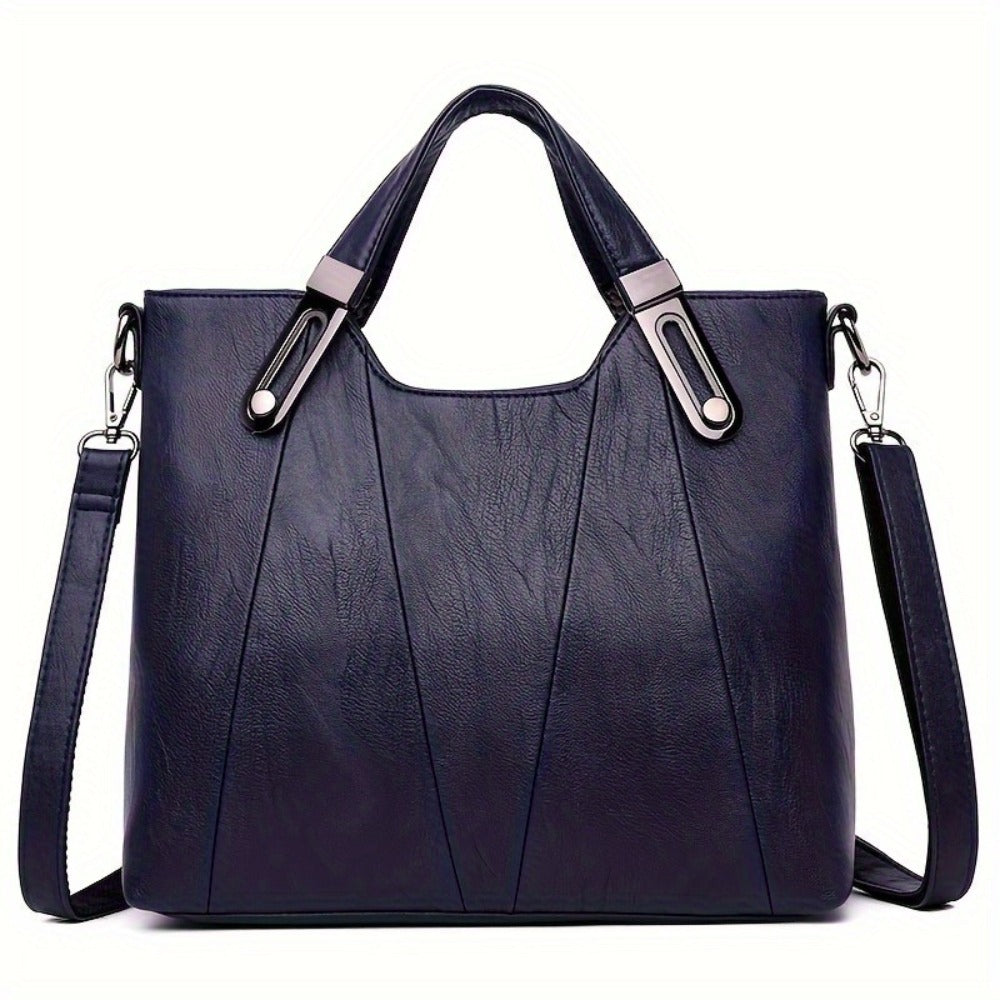 Exquisite Ladies' Genuine Leather Tote Bag - Spacious And Stylish Shoulder Bag with Crossbody Strap, Ideal for Work And Daily Style, Available in Light Grey, Purple, Blue, Burgundy And Black