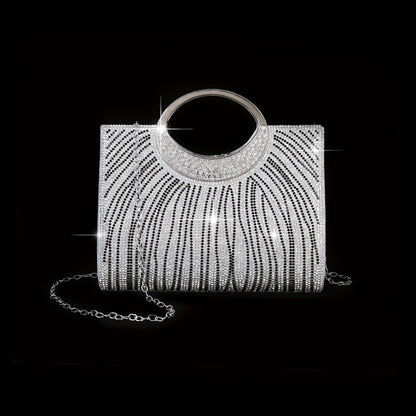 4-Item Collection: Trendy Women'S Evening Purse, Glossy Striped Tote, Bridal Party Clutch, Night Out Bag, Dress Purse, Shoulder Tote, Wedding Season Dazzling Jewelry Set Including Necklace, Earrings, And Bracelet