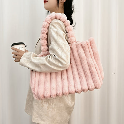 [Large Capacity Tote] Korean Fashion Large Capacity Tote Bag, Versatile Plush Shoulder Bag, New Fashion Solid Color Handbag