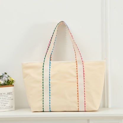 Ladies' Large Capacity Handbag | Beige Zipper Closure, Spacious Shopping Bag, Machine Washable for Daily and Beach Use, Casual Outing, Fashion Additions, Durable Structure, Multi-functional, Travel Essential