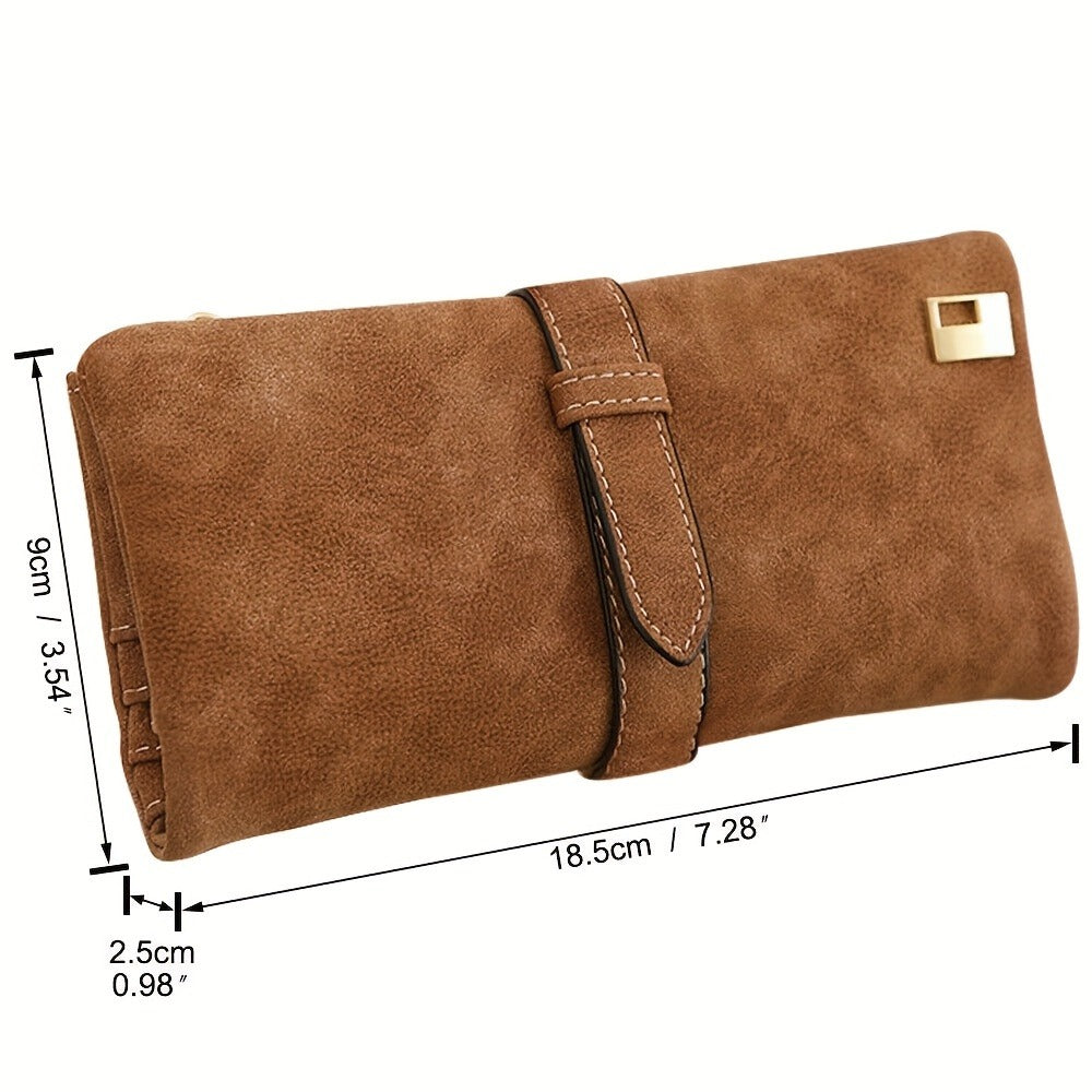 Retro Frosted Long Clutch Wallet Solid Color Multi Card Slots Money Purse Phone Handbag for Women