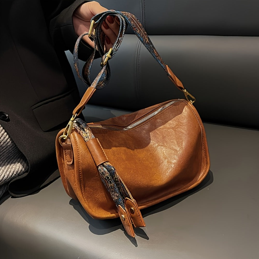 Bohemia Graphic Pattern Zipper Crossbody Bag, Ethnic Style Stylish Shoulder Bag with Wide Strap, A Random Bear Pendant, Large Capacity Daily Purse for Best Birthday Gifts