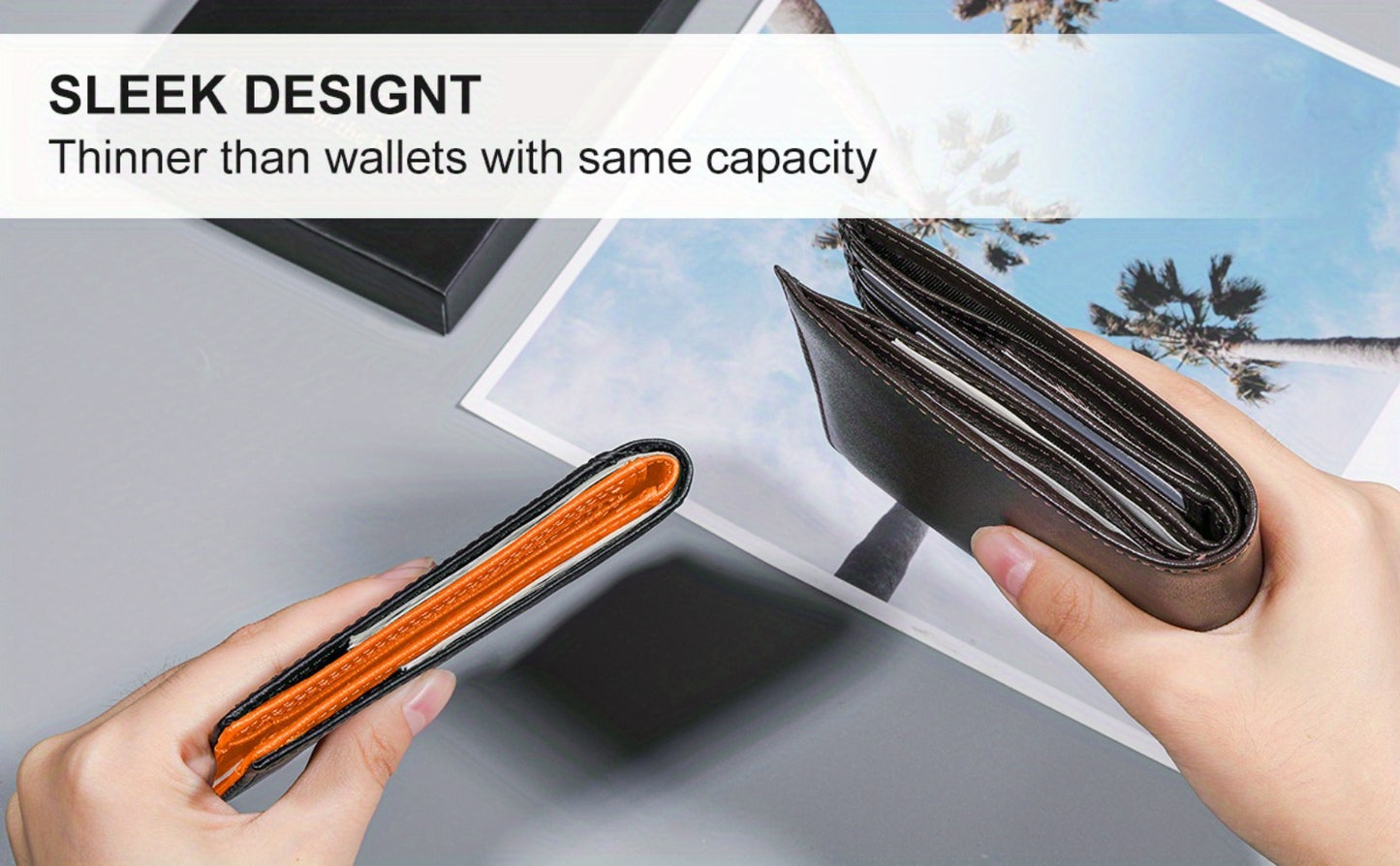 1pc Men's Ultra-thin Wallet, Simple Rfid Barrier Bifold Credit Card Holder Carbon Fiber Fabric, with Elegant Gift Box.