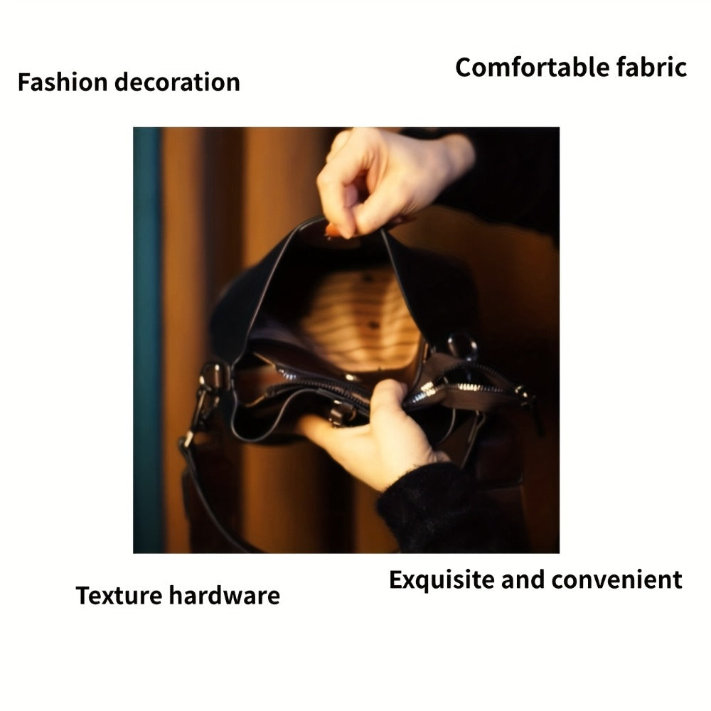 Fashionable Women'S Bucket Bag - Casual Crossbody Bag, Golden Accessory Design, Black/Brown, Adjustable And Detachable Shoulder Strap, Suitable for Daily Use