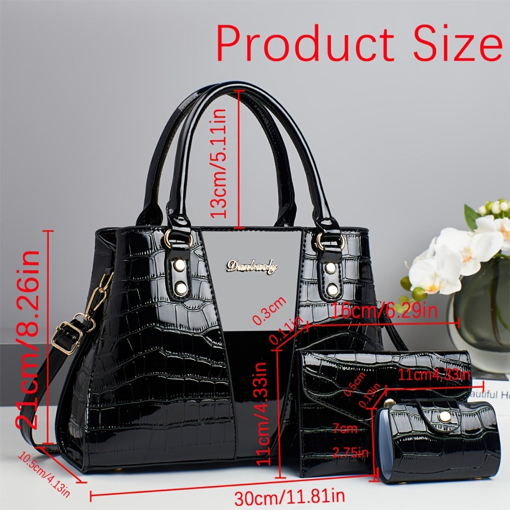 25 Years New Painted Stone Pattern Color Matching Random Pattern European And American Trendy Fashion Women'S Handbag Three-Piece Set