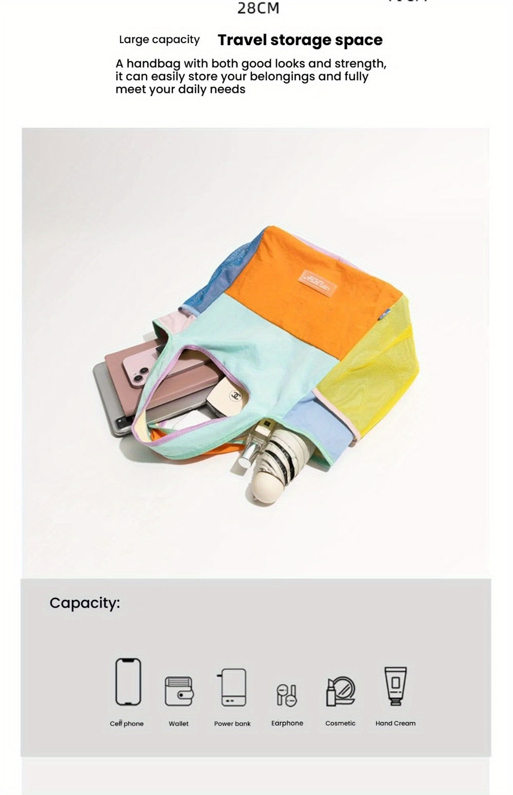 Lightweight Patchwork Handbag with Adjustable Strap & Snap Closure - Multicolor Patchwork (////), Machine-Washable Polyester Beach Satchel Bag Suitable for Casual & Dressy Outfits