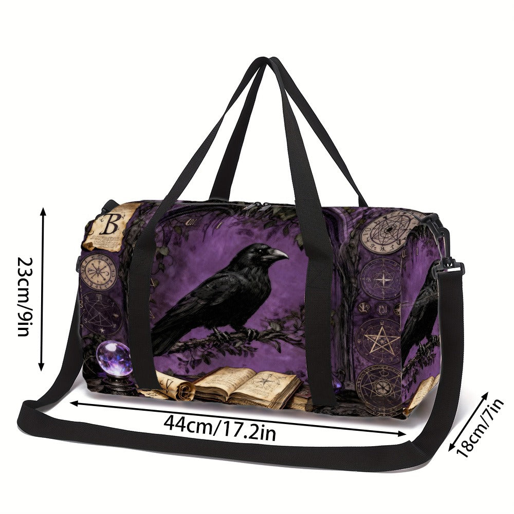 Gothic Crow Print Suitcase Duffel Bag - Large Capacity Gym Travel Yoga Bag with Adjustable Strap, Machine Washable, Zipper Closure & inner/side Pockets - Durable Polyester for Fitness, Gymnastics, or as a Stylish Carry-On