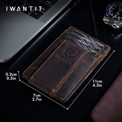 [Genuine Leather Card Holder] Ultra-Thin RFID Anti-Theft Credit Card Holder, Genuine Leather Front Pocket Wallet, With Id Card Window, Ultra-Thin Minimalist Men's Card Holder