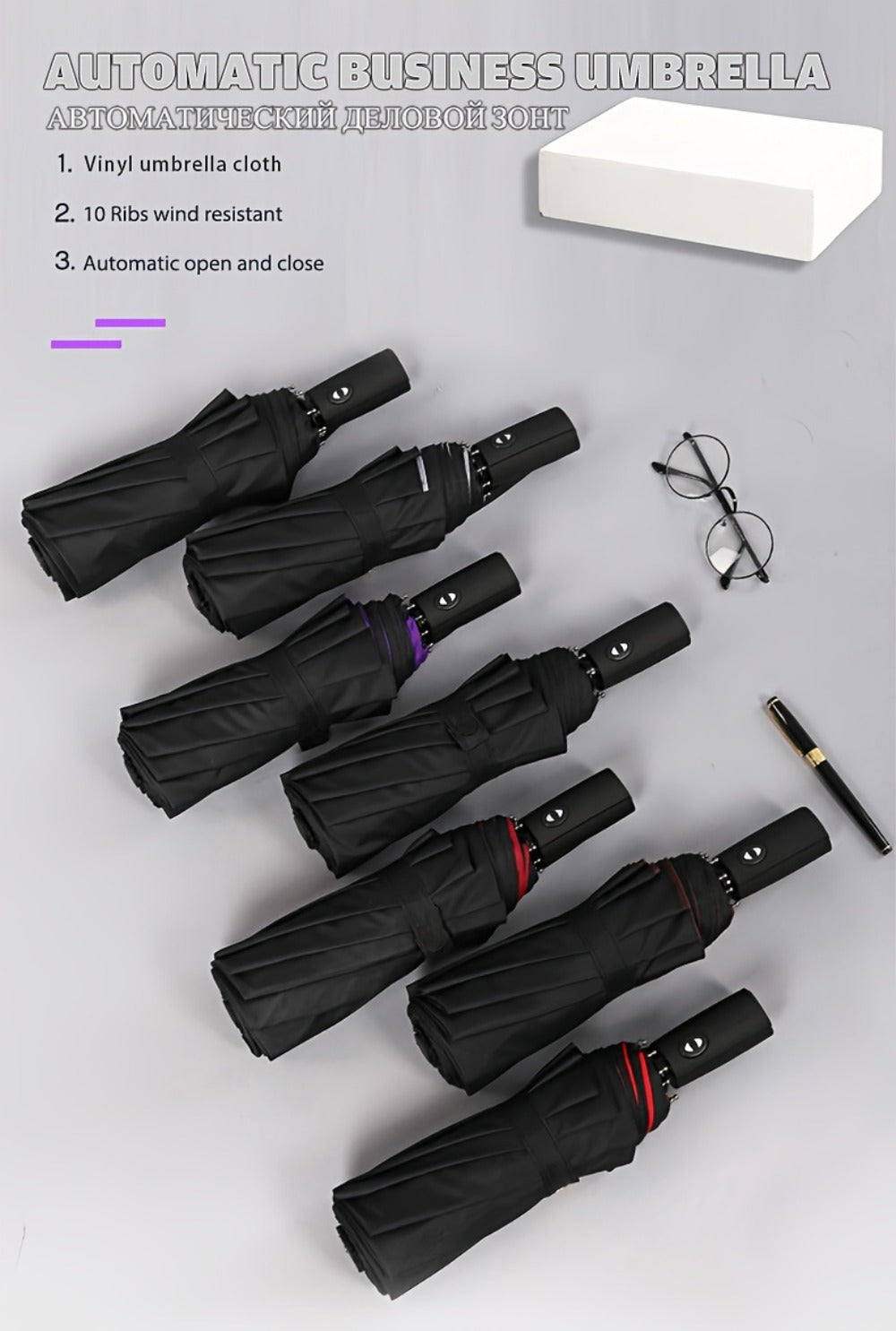 Three-Fold Automatic Folding Windproof Umbrella, Men And Women Increased Reinforcement Thickened Two-Person Business Sunny And Dual-Purpose Umbrella