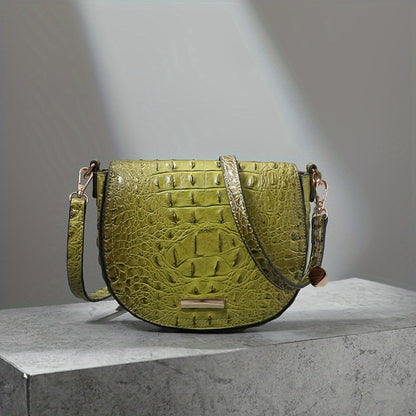 New Fashionable And Elegant Crossbody Small Bag Crocodile Pattern Faux Leather Women'S Crossbody Bag, Safety Flap Small Bag Semi-Circular Women'S Bag Daily Commuter Versatile Women'S Bag Detachable Shoulder Strap