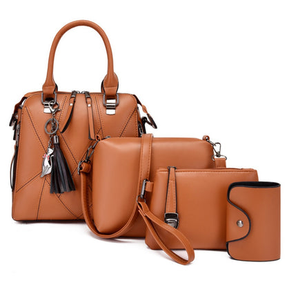 2026 4pcs Set PU Minimalist Style Women's Bag Set, Lightweight Women's Shoulder Bag, Large Capacity Women's Crossbody Bag Tote Bag with Cat Tassel Decoration, Suitable As A Gift, Game Day Bag, Football Fan Gear for All Fans