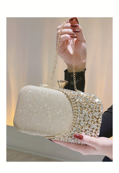 A Sparkling Evening Purse Adorned with Rhinestones And Sequins, Perfect for Vintage-Themed Weddings And Cocktail Parties
