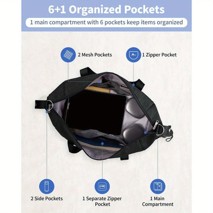 Large Travel Duffle Bag Compatible for Business Trips, Gym & Airplane Carry-On with Wet/Dry Shoe Compartment, Laptop Pocket & Detachable Strap - Heavy-Duty Gym Bag,, Shoe Section & Tech Pocket Organization