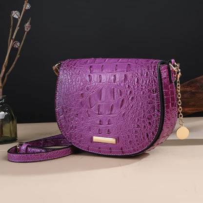 New Fashionable And Elegant Crossbody Small Bag Crocodile Pattern Faux Leather Women'S Crossbody Bag, Safety Flap Small Bag Semi-Circular Women'S Bag Daily Commuter Versatile Women'S Bag Detachable Shoulder Strap