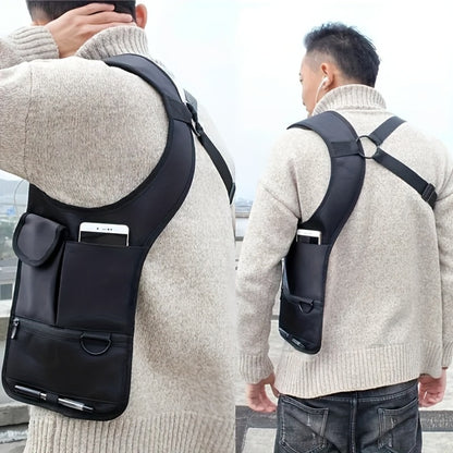 Men's Anti-Theft Underarm Bag with Dual-Shoulder Strap - Hidden Zipper Compartments, Anti-Theft Protection & Breathable Mesh Back - Slim Design for Everyday, Travel, Business - Phone, Wallet, Passport Storage - Durable Polyester Bag for Professionals & Co