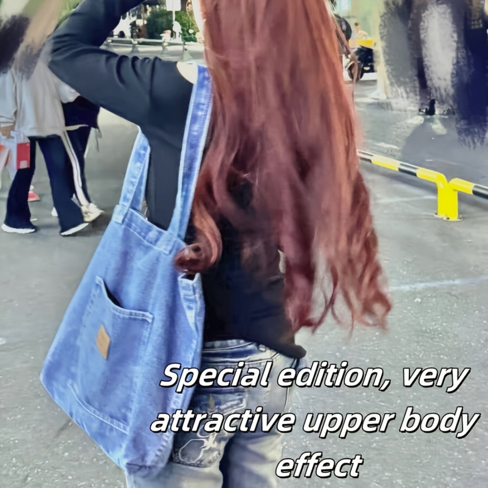 2pcs Set: Bag+metal Pendant, Large Navy Blue Handbag, Casual Single Shoulder Handbag, Spacious Interior, Durable Material, Machine Washable, Fashionable Daily Use Bag