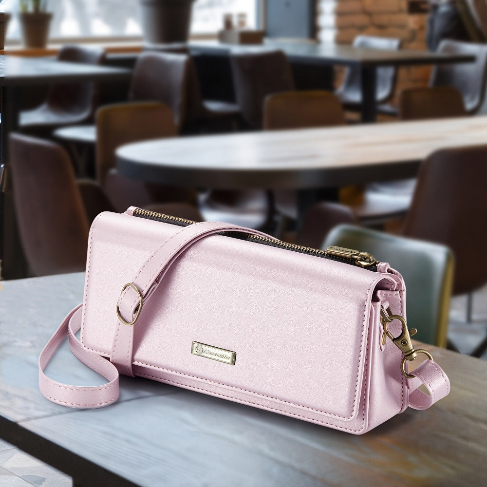 Crossbody Cell Phone Wallet for Women, RFID Blocking Multi Card Slots with Detachable Wristlet Shoulder Strap Zipper Pocket
