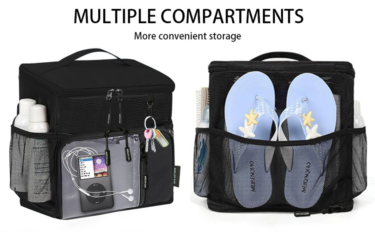 Portable Shower Organizer, Mesh Tote, Fast-Drying Hanging Toiletry Bag with Handle, Suitable for Both Men And Women, for Bathroom Gym Travel And Camping, for College Dorms, Black