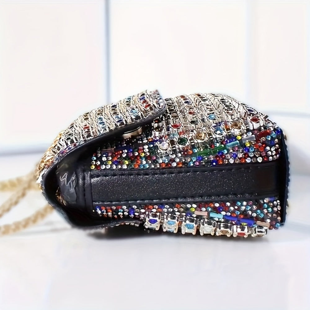 Rhinestone Clutch Bag Women'S Evening Bag, Sparkling Handheld Party Wallet, Texture, Full Diamond Heavy Decoration, Large Capacity, Golden Chain Shoulder Strap, Suitable For Dinner, Party, Formal Events, Halloween Gifts, Christmas Gifts