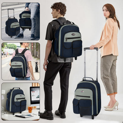 20 Inch Travel Rolling Backpack with Retractable Handle,Large Capacity Backpack with Wheels for Women & Men,Printing Travel Trolley Suitcase Bag for Weekend, School, Overnight, Work
