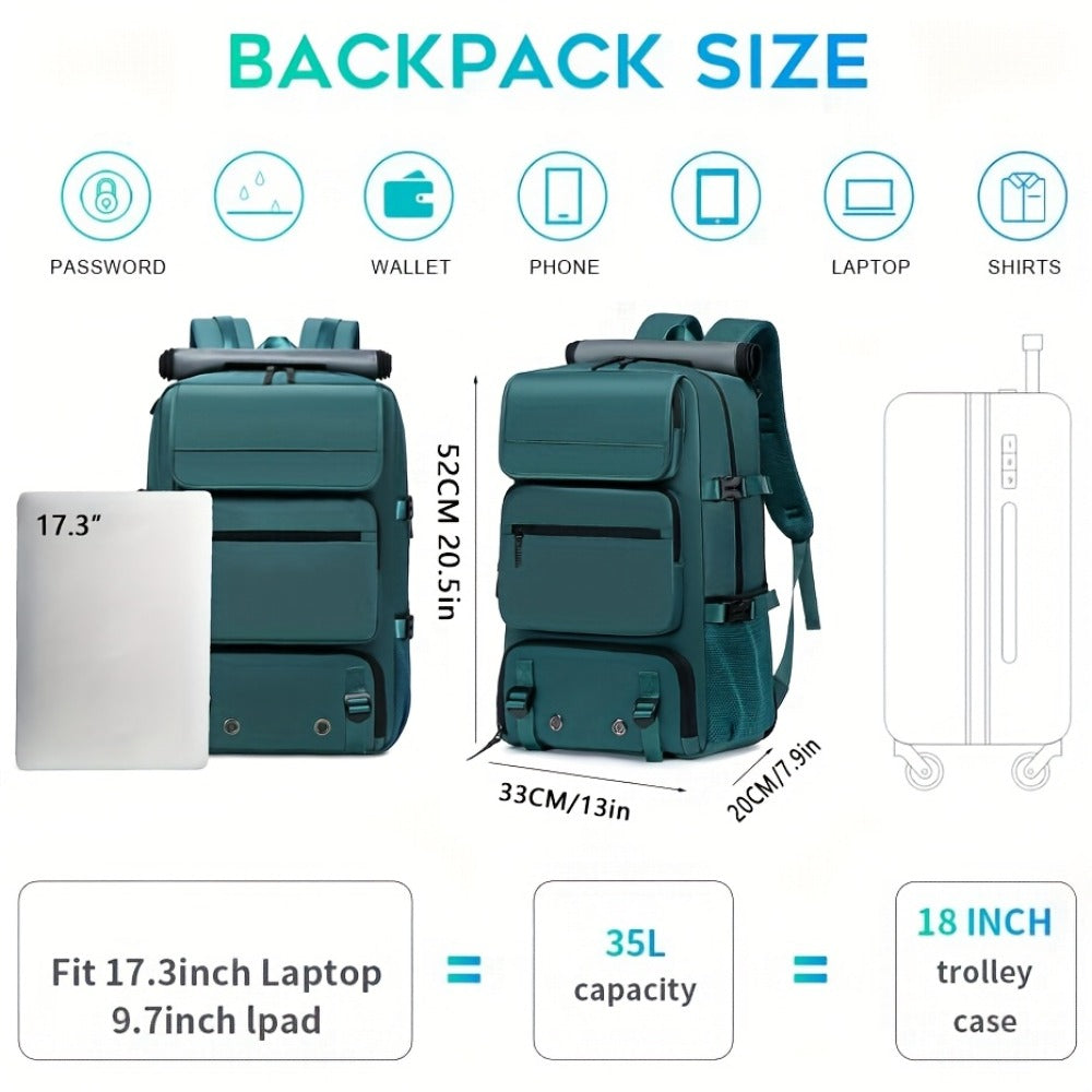 Men'S Spacious Travel Laptop Backpack, Suitable for Airline Travel, Designed for 17-Inch Laptops, Made from Durable Nylon, Features a Shoe Compartment, Adjustable Straps, And Various Utility Pockets, Perfect for Hiking And Camping