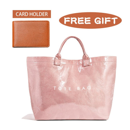 PVC Tote Bag for Women Large Plastic Tote Bag for Work Letter Print Hobo Bag Kraft Paper Work Handbags Purses Beach Vacation Tote Bag