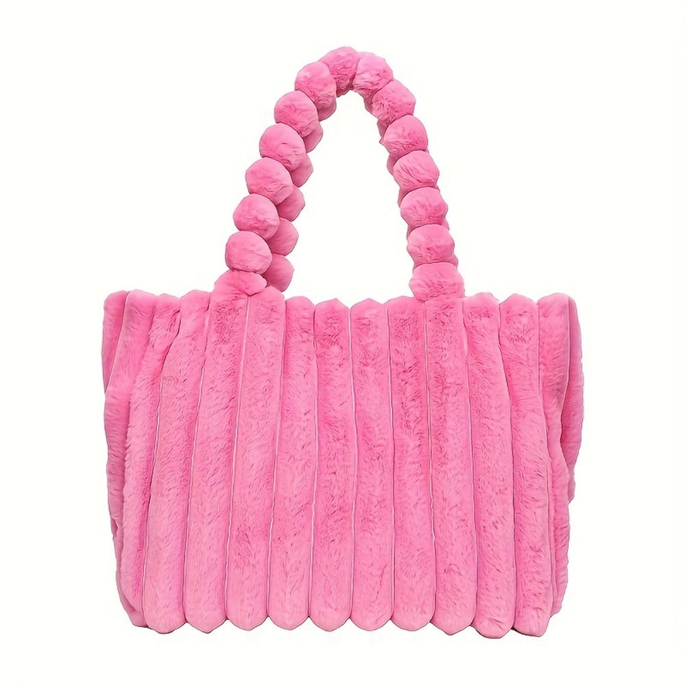 [Large Capacity Tote] Korean Fashion Large Capacity Tote Bag, Versatile Plush Shoulder Bag, New Fashion Solid Color Handbag
