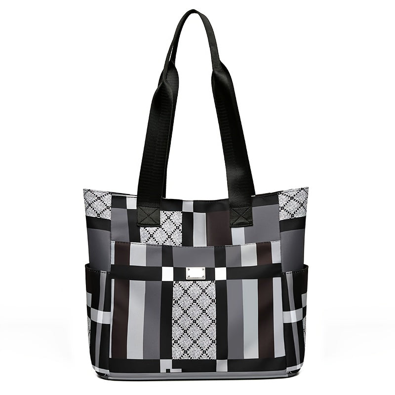 CuteCity New Large Capacity Geometric Handbag, Lightweight Casual Shoulder Bag for Daily Use. Large Capacity Shoulder Bag, Fashionable And Versatile Tote Bag, Contrasting Color Checkered Mother Bag
