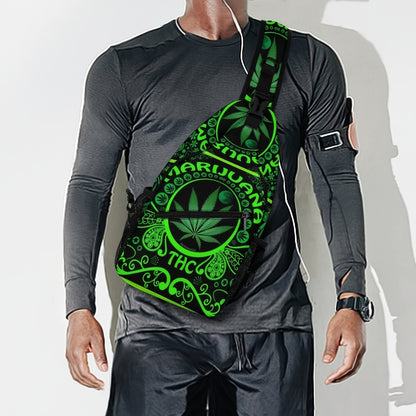 Green Leaf Flag Weeds Large Men'S Crossbody Bag, Chest Bag, Stylish And Durable, Casual And Versatile Chest Bag, with Zipper, Suitable for Leisure Vacation, Outdoor Sports And Daily Travel 2D Flat Printing
