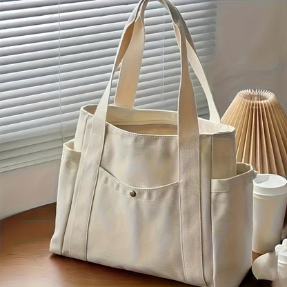 1pc Women'S Canvas Bag | Large Capacity Single Shoulder Handbag, Simple Style, Double Handle Design, Casual and Fashionable, Suitable for Daily Commuting and Parties, Washable and Foldable, Color