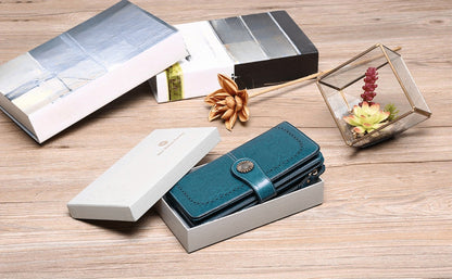 Wallets for Women RFID Blocking, Long Genuine Leather Wallet with 24 Card Slots & Phone Pocket, Large Capacity Zipper Wristlet, Gift Box for Daily Use, Sunflower Print