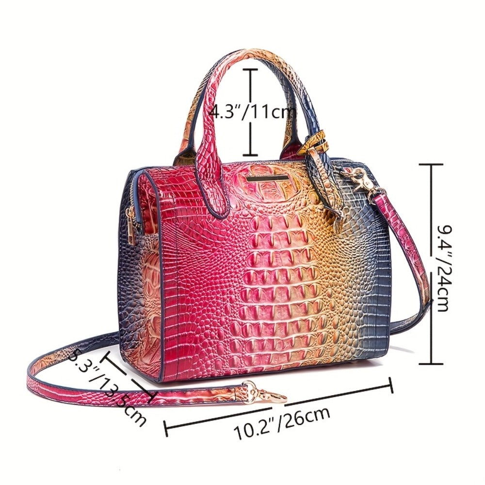 [Crocodile Patterned Handbag] Fashionable And Colorful Crocodile Patterned Handbag, A Visual Feast Of Multi-Color Gradient Fusion, Craftsmanship Texture, And Exquisite Metal Accessories Embellishment. Large Capacity Design Meets Diverse Needs