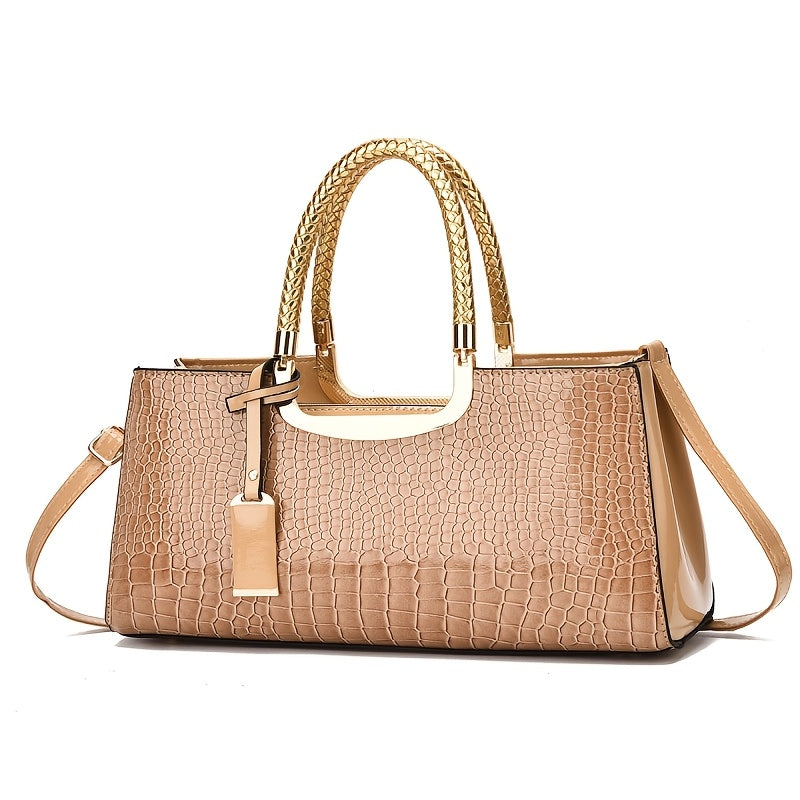 [Parties, Weddings, Formal] Elegant Black Dinner Handbag in Alligator with Golden Hardware And Removable Strap - Fashion Ladies Shoulder Crossbody Bag for Parties, Weddings And Formal Events, Wedding Clutches | Luxury Women's Bags | Glossy