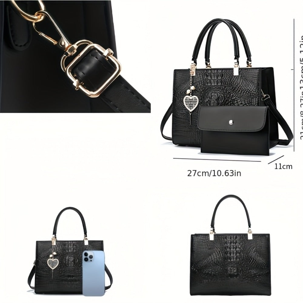 Atmospheric Alligator Pattern Female Steamed Bun Mother Bag 2pcs Fashion Large Capacity Handbag Purse