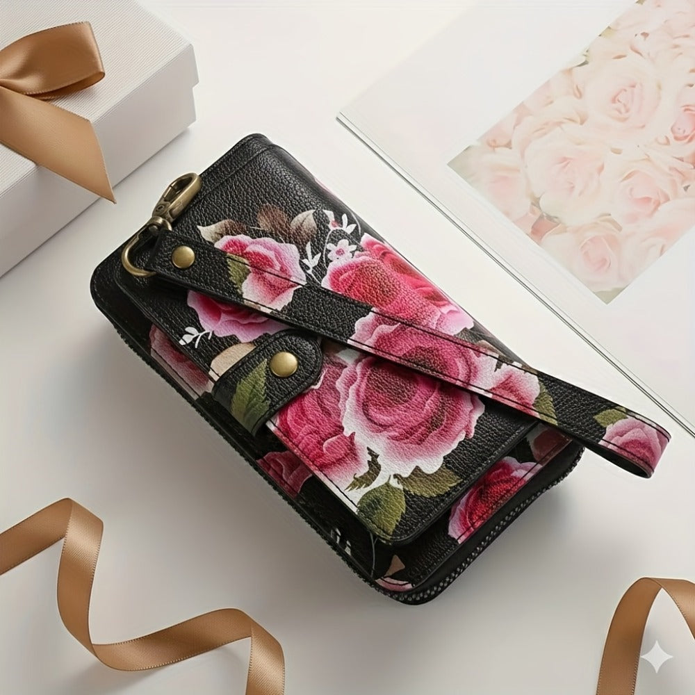 1pc Elegant Floral Clutch Wallets for Women- Zipper Handbag Fashion Large Capacity Long Wallet Clutch Bag Phone Bag Multi-card Card Holder Coin Purse for Women Wallet Set