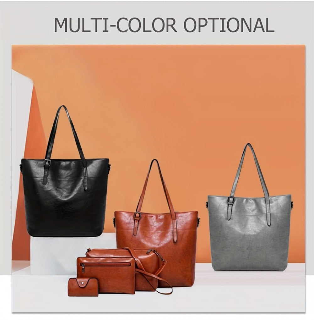 Women's Soft Handbag Set of 4 - Women Satchel Purses Tote Bag for Women Bucket Handbags