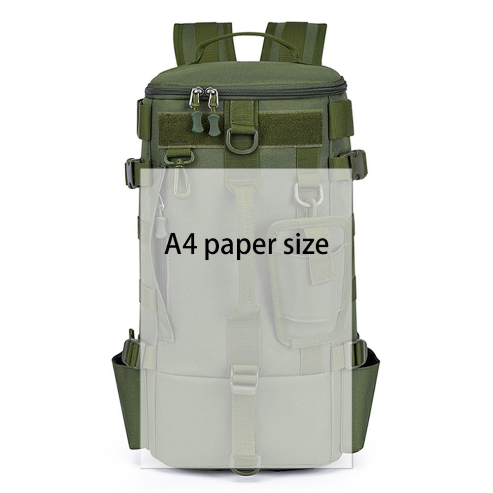 A Versatile Backpack Designed for Outdoor Activities Like Mountain Climbing And Hiking, Featuring a Crossbody Design, a Lure Compartment for Fishing, And a Spacious Layout with Dry And Wet Separation