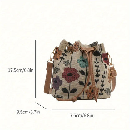 Crossbody Bag for Women – for Travel & Work, Floral Bucket Ethnic Drawstring Boho | Bag Vero – detail view 4