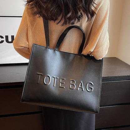 RAGSTO Women's Large Capacity Tote Bag Compatible for work//Travel - Elegant Black Handbag with ic Closure, Adjustable Crossbody & Top Handle, Embossed Lettering, Durable Casual Shoulder Bag