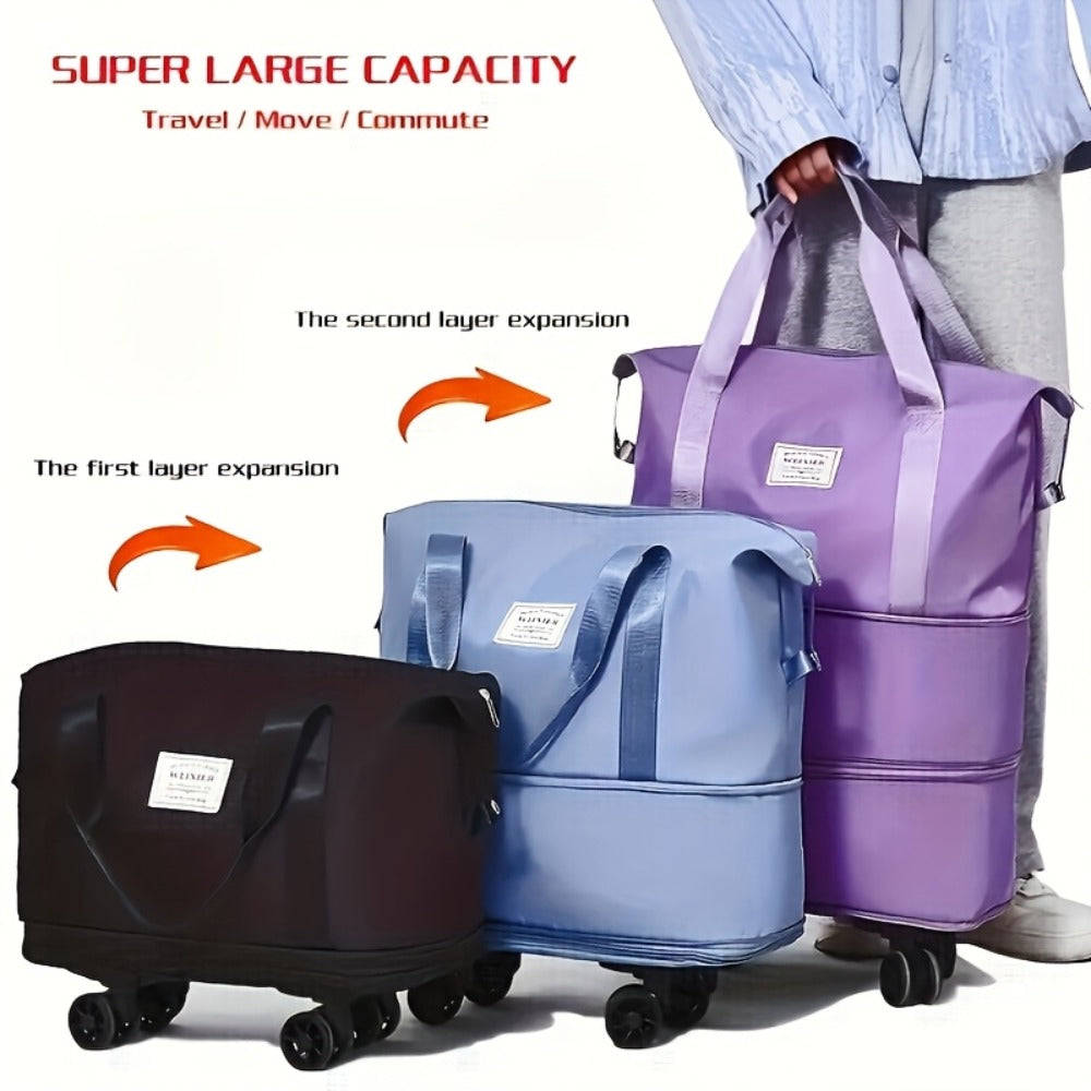 A Multifunctional 50.01-Liter Large-Capacity Travel Bag, with Foldable Design And Wheels, 3-Layer Expandable, Super-Large Capacity And Hand-Washable, Is Very Suitable for Sports, Fitness, Picnics, Travel And Hiking