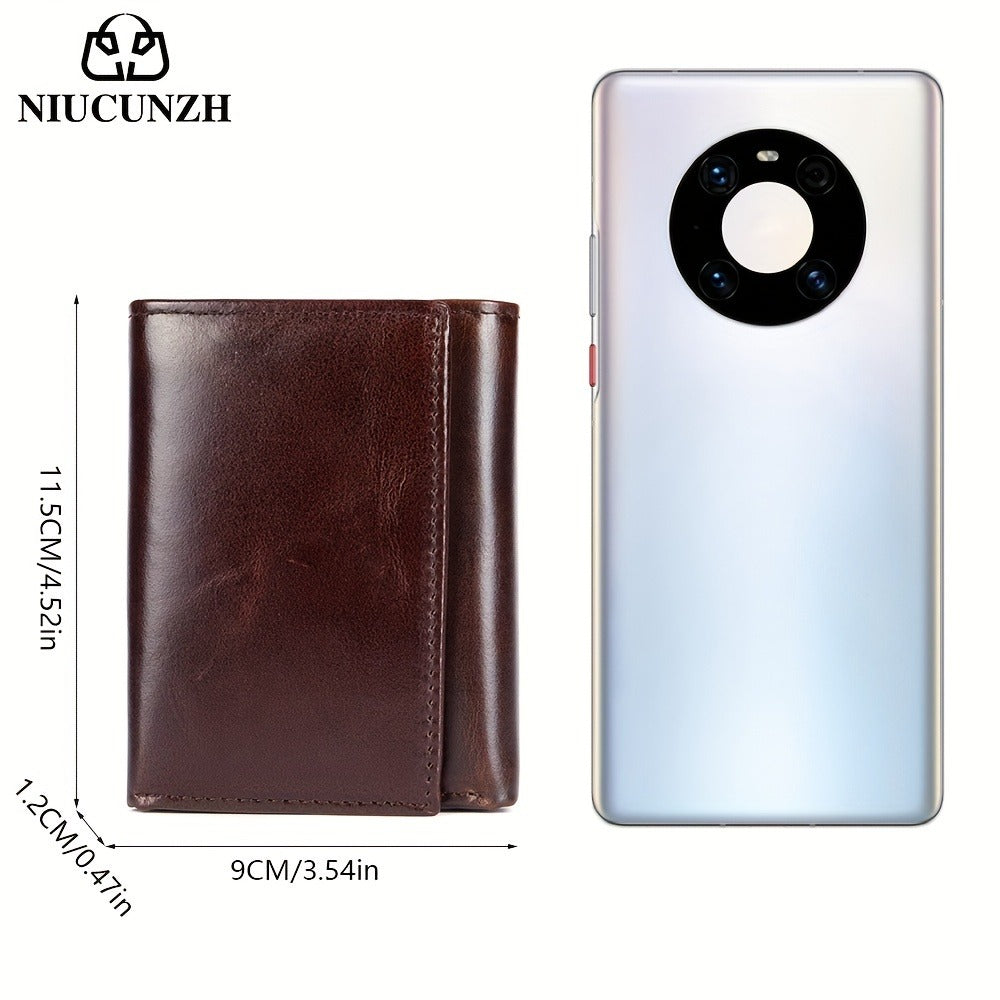 [Leather Tri-fold Wallet] Valentine's Day Gift, Genuine Leather Tri-fold Wallet - Anti-theft Brush Shield, Coin Pocket for Men
