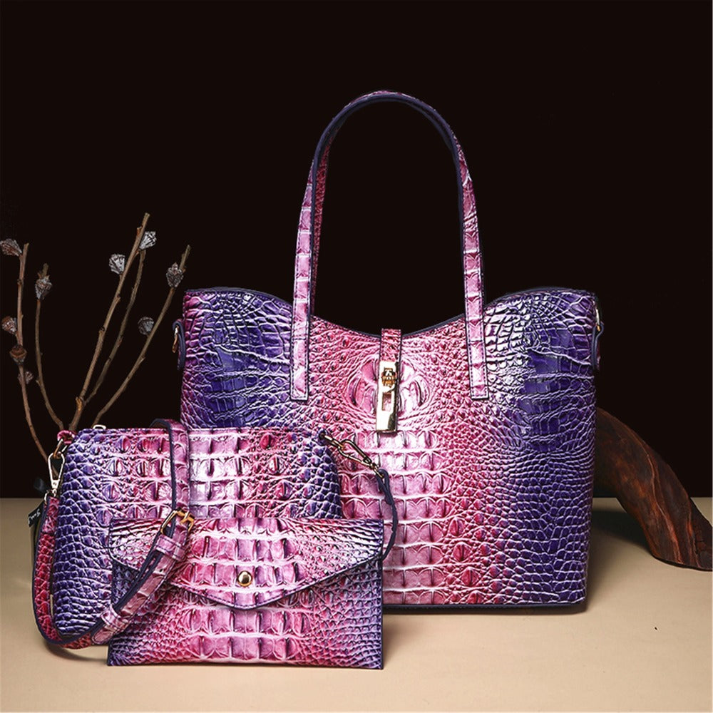 3pcs Crocodile Print Handbag Set - Fashionable Vintage Style, Multi-Functional Top Handle Crossbody, Business Clutch & Coin Purse - Spacious, Secure, Ideal for Everyday Chic,, Christmas, Mother's Day Gift