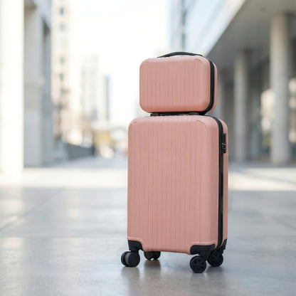 Trolley Suitcase, Vertical Striped Luggage Set, Travel Handbag, Makeup Bag, 20' And 14' Luggage, Silent Wheels, Men's Luggage, Women's Luggage, PP Material Luggage, Suitable for Business Travel, Personal Travel, Mixed Colors
