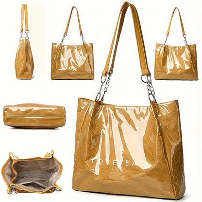 Fashionable Ladies Handbag with One Shoulder Bag Transparent Design, Zipper Closure, Polyester Lining - Perfect for Everyday Use Or Gift-available - Available In Black, Golden,  And Brown