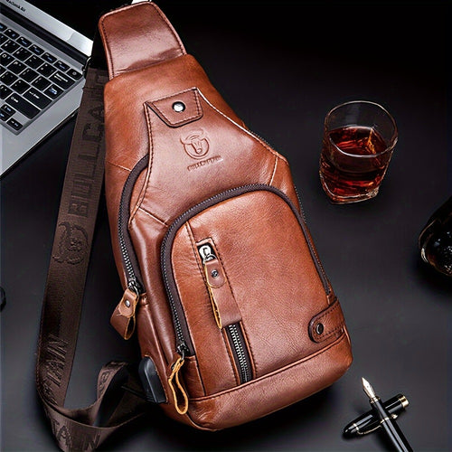 Men's Sling Backpack Genuine Leather Chest Bag Crossbody Bag Shoulder Bag