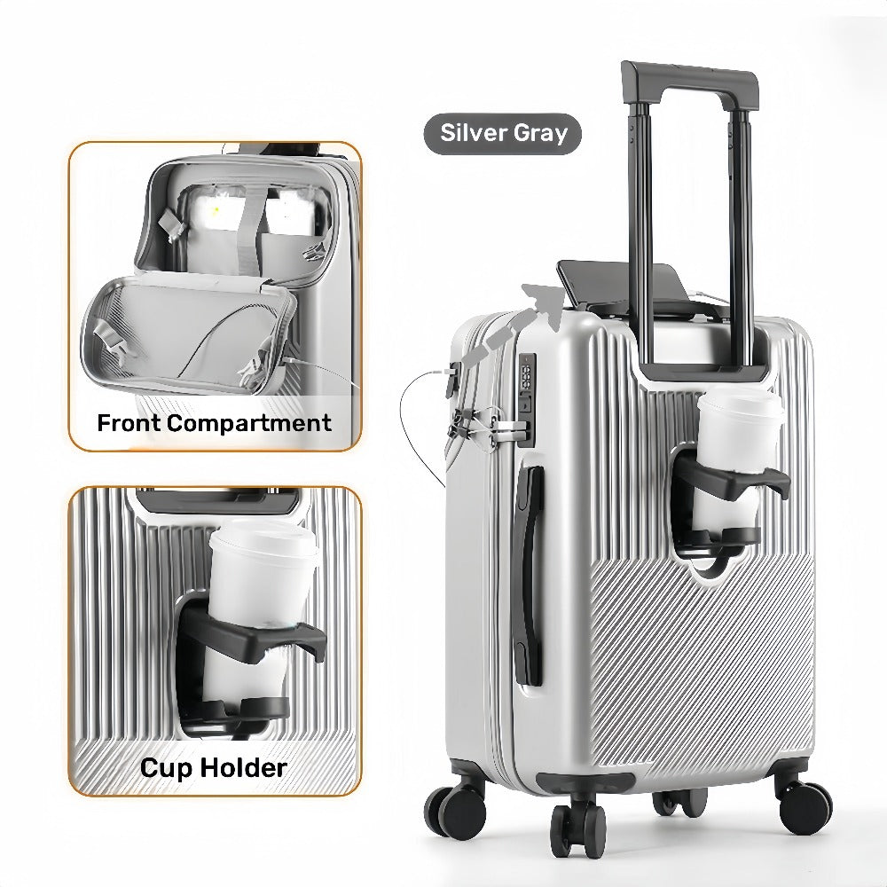 1pc 20/22/24/26 Inch Carry on Front Open Luggage, ABS+PC Suitcase, Travel Functional Boarding Case with Double Spinner Wheels, Lightweight Rolling Luggage with TSA Lock, Easy Maneuverability for Stress-Free Travel Experience